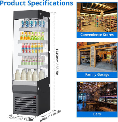 7.77 Cu.Ft. Commercial Display Refrigerator, Countertop Pastry Display Case with Glass Door and Casters, Merchandiser Refrigerator with Adjustable Shelves for Cafe, Restaurant, Store, Bar, Bakery