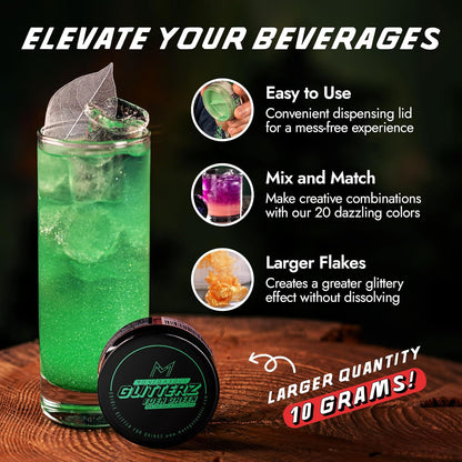 Monégasque Eden Green Edible Glitter for Drinks 10g – Edible Glitter for Cakes & Cocktails – Food Coloring Spray for Halloween Cake Decorations