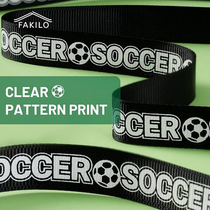 Soccer Ribbons 5 Rolls 20 Yards, 5/8" Black White Stripe Grosgrain Ribbons Sports Ribbons for Theme Party Decor Gift Wrapping Making Hair Tie Bows and Sport Team Decorations