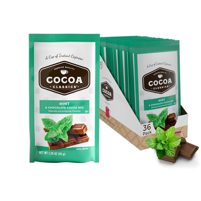 Cocoa Classics Mint Cocoa Mix, Hot Chocolate, Made with Nonfat Milk, Just Add Hot Water, Make Hot or Iced Cocoa, Gluten Free & Kosher Dairy Friendly, 1.25oz Packets (Pack of 36)