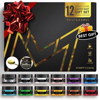 Monégasque Luster Dust Edible Glitter for Drinks 12 Pcs Set – Best Gift Idea for Bakers – Bakers Gift Set for Cake Decorations