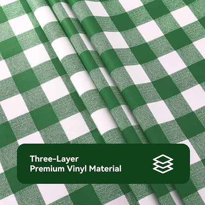 Romanstile Rectangle Vinyl Tablecloth, 100% Waterproof Buffalo Gingham Plastic Table Cloth, Heavy Duty Wipeable Checkered Table Covers for Outdoor, Camping, Picnic, Patio - 54 x 120, Green and White
