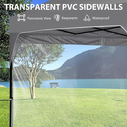 10x10 FT Pop Up Canopy with 4 Clear PVC Sidewalls, Instant 1-Button Push Canopy Tent for Outdoor Activities & Events