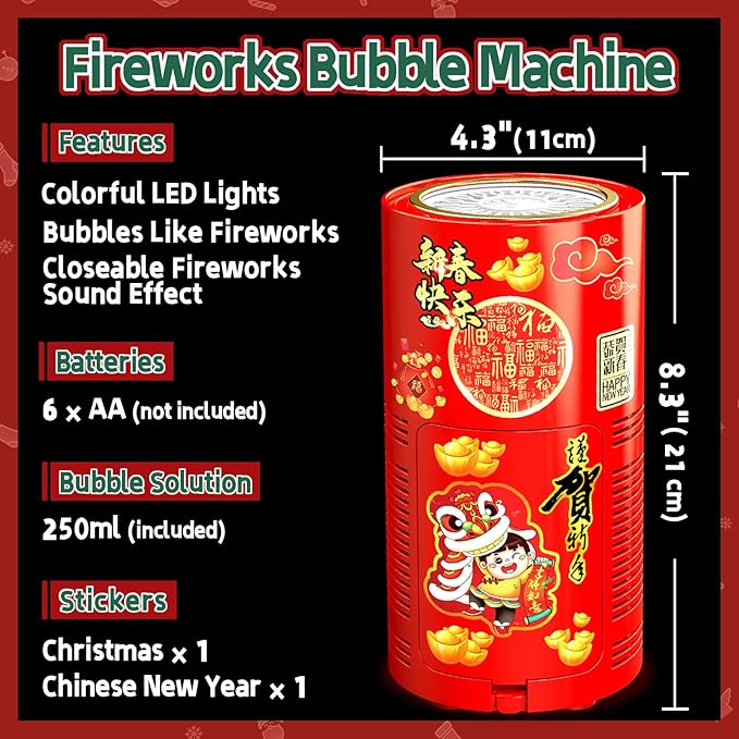 Fireworks Bubble Machine (20 Holes) with Dazzling RGB LED Lights, Automatic Sparklers Blower Toys, Portable Bubble Maker for Kids Party Wedding Christmas Chinese New Year, Birthday Balloons Decoration