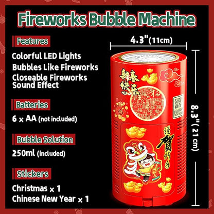Fireworks Bubble Machine (20 Holes) with Dazzling RGB LED Lights, Automatic Sparklers Blower Toys, Portable Bubble Maker for Kids Party Wedding Christmas Chinese New Year, Birthday Balloons Decoration