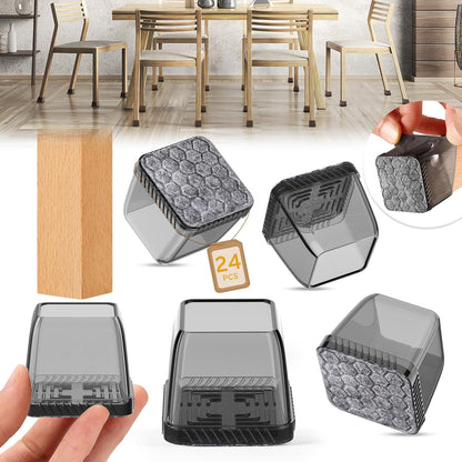 24PCS Square Chair Leg Floor Protectors, Furniture Sliders, Chair Leg Protectors for Hardwood Floors, Non-Slip Felt Furniture Pads, Silicone Cap Covers to Protect Floors, (Fit 1.1" - 1.5")