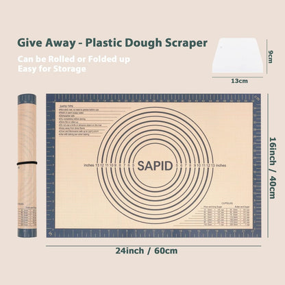 Non Slip Silicone Pastry Mat Large Non-stick Baking Mat for Dough Rolling | With Measurements for Pie Crust, Pastry Roll Out, Cookies, Bread and Silicon Kneading Mat (16" x 24", Gray)