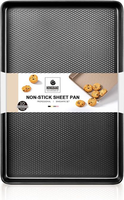 Hongbake Jelly Roll Pan 15x10, Cookie Sheets for Baking with Diamond Texture, Baking Sheets Non Stick, Non Toxic Oven Trays for Cooking