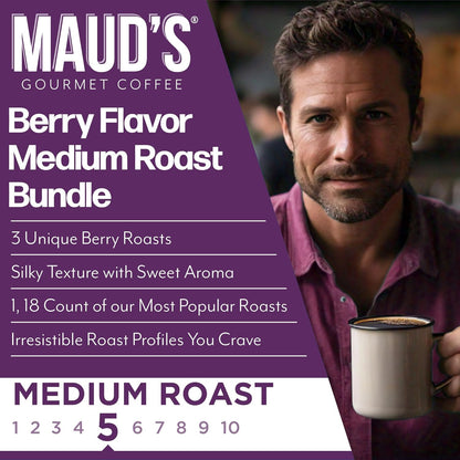 Maud's Blueberry, Cherry & Raspberry Chocolate Flavored Pods Bundle, 54 ct, Medium Roast Flavored Coffee in Recyclable Single Serve Pods