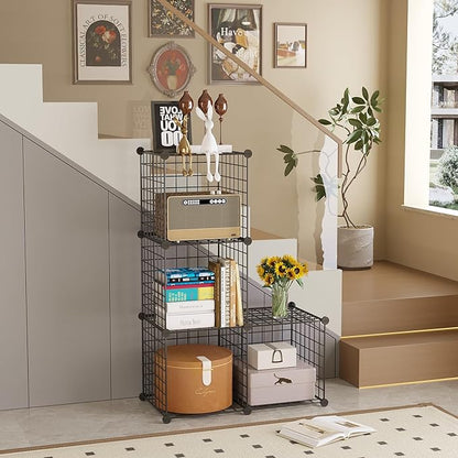 C&AHOME Wire Cube Storage, 4-Cube Storage Organizer Metal, C Grids Storage Bins Shelving, Modular Bookshelf Shelf, Closet Cabinet Ideal for Bedroom, Office 12.4”L x 24.8”W 36.6”H Black UWCS3004B