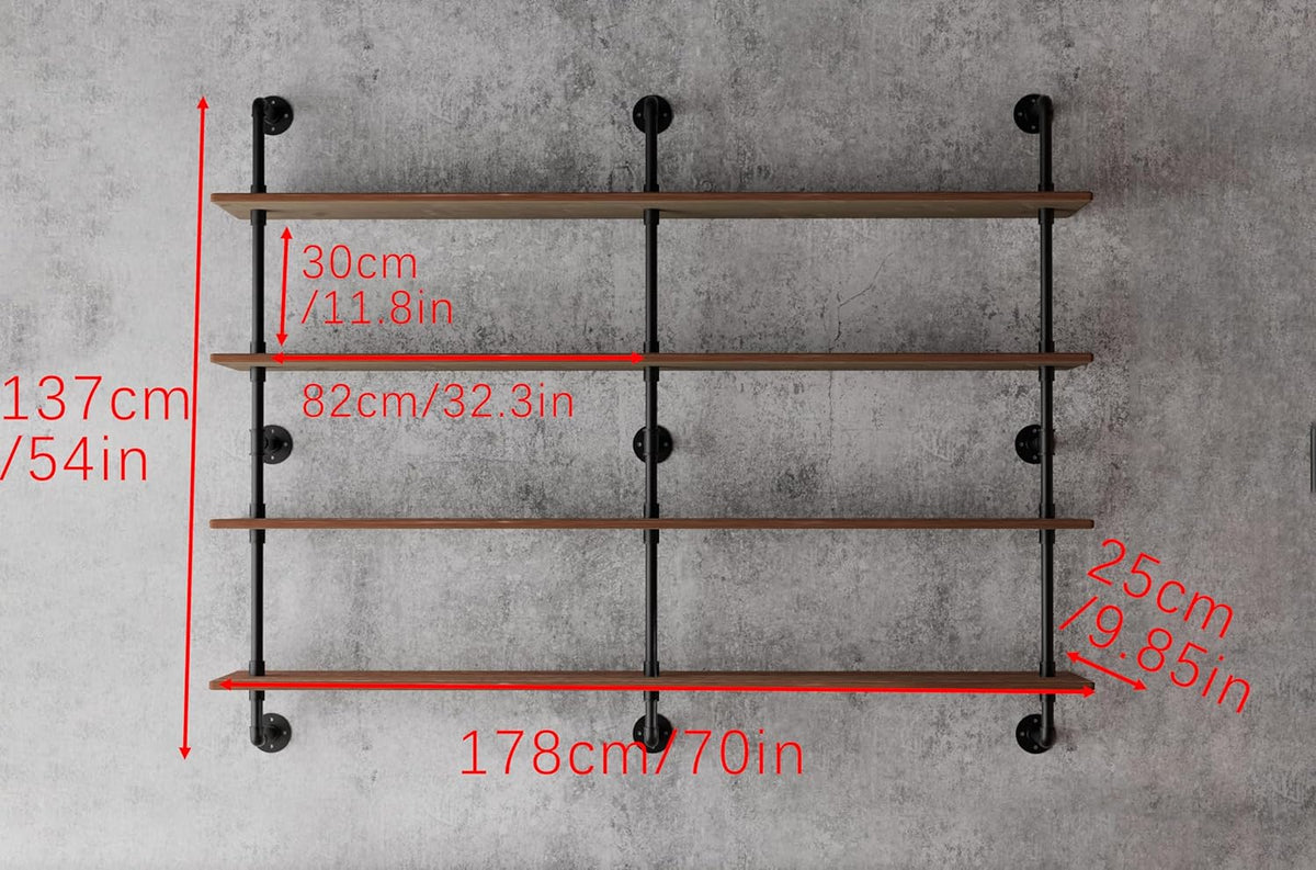 Floating Book Shelves for Wall 4 Tier 70 inch Bookshelf Industrial Pipe Shelving Shelves Bookcase Industrial Bookshelves Pipe Shelf Wood Wall Shelf