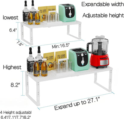 Heavy-Duty Adjustable Metal Shelf Organizer - Expandable & Stackable Pantry Storage Rack for Kitchen, Bathroom, RV, Cabinets(3 Packs/White,Medium)