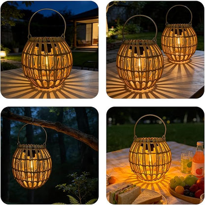 Solar Outdoor Lanterns, Hanging Rattan Lantern Handwoven Garden Lights Solar lamp Waterproof for Outside, Idea for Yard Gazebo Patio Pergola Pathway Front Porch Decor, 2 Pack