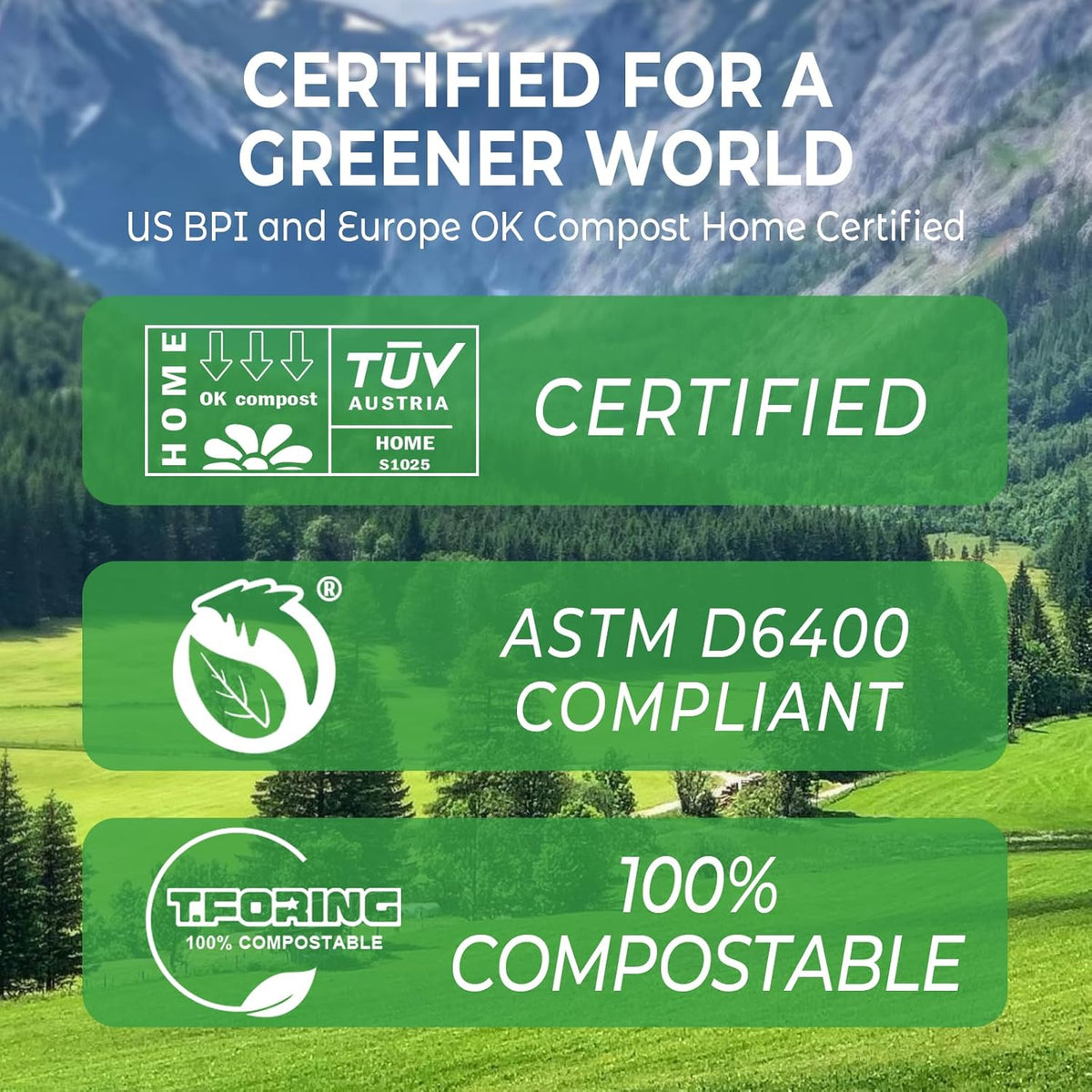 1.6 Gallon Handle Tie Compostable Food Scrap Bags For Counter Top Compost Bin, Small Compost Bags, 80 Count, 6 Liter, BPI & OK compost INDUSTRIAL Certified
