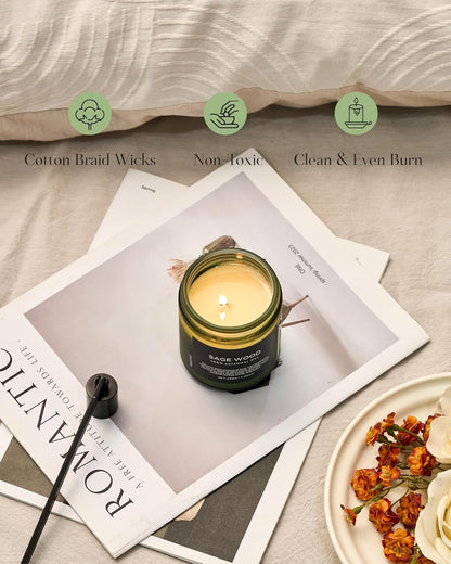 M&SENSE Sage Wood Scented Candle, 7.05oz 50 Hours Long Lasting Clean Non Toxic All Natural Soy Wax Candle for Relaxing & Stress Relief, 2 Wick Home Fragrance Gifts for Home Decor