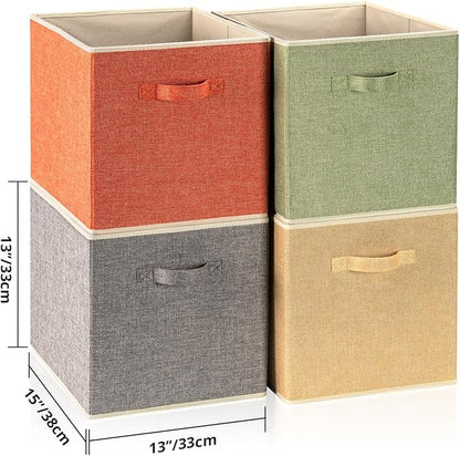 Storage Cube Organizer Bin 13" x 15" x 13" Large Boxes Fabric Basket with Handles for Organizing Shelves Closet Clothes 4 Color Set A