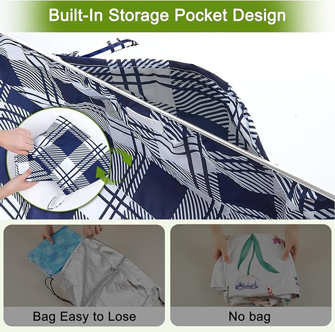 Picnic Table Cover with Bench Covers Windproof Waterproof Picnic Table Covers Camping Tablecloth with Self-Storage Bag, 72in, Blue