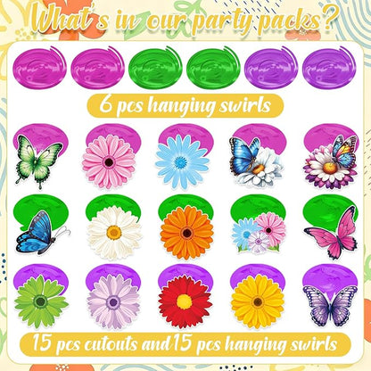 Flower Hanging Swirl Decorations - 36 Pcs Spring Floral Butterflies Ceiling Hanging Streamers for Spring Summer Garden Office Classroom Decorations Supplies