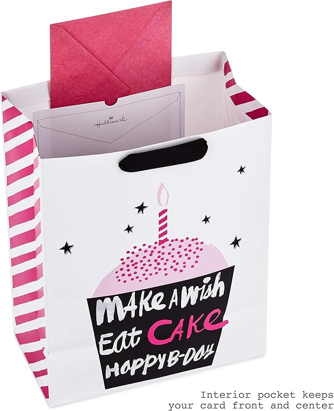 Hallmark Gift Bags Assortment with Tissue Paper - Pink and Black Cupcake, Shoes, Flamingo (Pack of 3: 2 Large 13" and 1 Medium 7" Gift Bags) for Birthdays, Mother's Day, Baby Showers, Bridal Showers