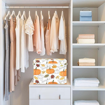 Large Collapsible Storage Bins with Lids, Pumpkin Leaf Fall Autumn Storage Baskets Organizer Containers with Handles for Clothes