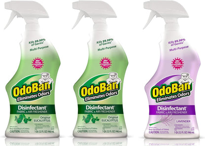 OdoBan Ready-to-Use Disinfectant and Odor Eliminator, Set of 3 Spray Bottles, Made in the USA, Original Eucalyptus and Lavender Scents, 32 Ounces Each