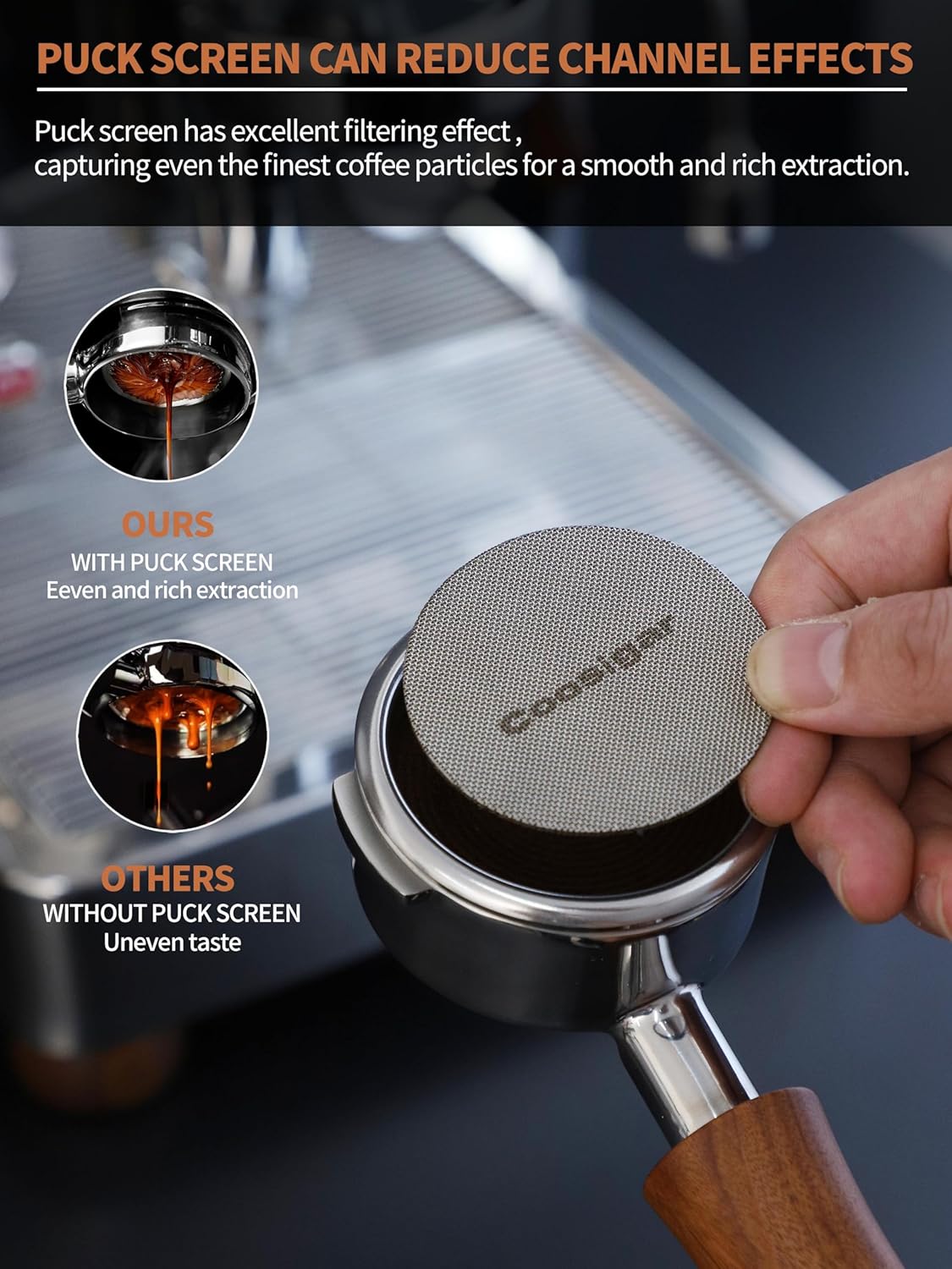 58mm Bottomless Portafilter, Fits for E61 Group Head 2 Ears machines, Stainless Steel portafilter and Rosewood Handle