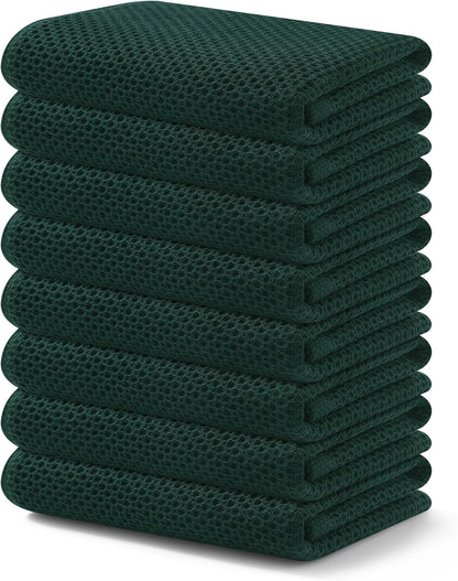 Kitinjoy 100% Cotton Waffle Weave Kitchen Towels, 8-Pack Super Soft and Absorbent Dish Towels for Drying Dishes, Kitchen Hand Towels, 13 in x 28 in, Blackish Green