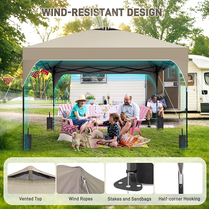 10x10FT Canopy Tent, 1-Button Push Instant Pop Up Canopy with 4 Sandbags, Easy Setup Outdoor Gazebo Shelter