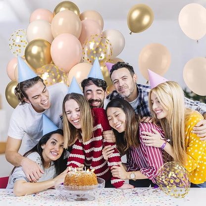 Blush Gold Beige Neutral Balloons, 50pcs 12 inch Double Stuffed Beige Boho Balloons with Metallic Gold Confetti Nude Neutral Cream Balloon for Bridal Baby Shower Birthday Wedding Party Decoration
