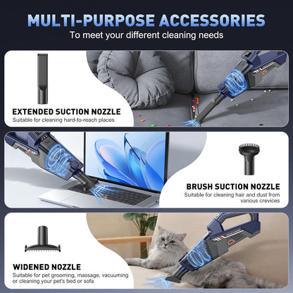 JONYJ Handheld Vacuum Cordless, 16000PA High Power Car Vacuum Cleaner, Portable Hand Held Vacuum Cleaner with LED Light & Multi-Nozzles, Dust Buster Rechargeable for Home, Car, Office, Pets