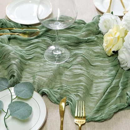 Sioloc 5 Pack Sage Green Cheesecloth Table Runner 120'' x 35'',Spring Easter Decor Soft Gauze Boho Wedding Table Decor for 10ft Table Birthday Party,Baby Shower, Bridal Shower, Home & Event Decor