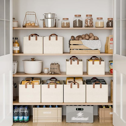 StorageWorks Storage Bins, Shelves Baskets for Organizing, 45L Extra Large Fabric Closet Organizers with Handles, Metal Frame, Beige-Texture, 2-Pack