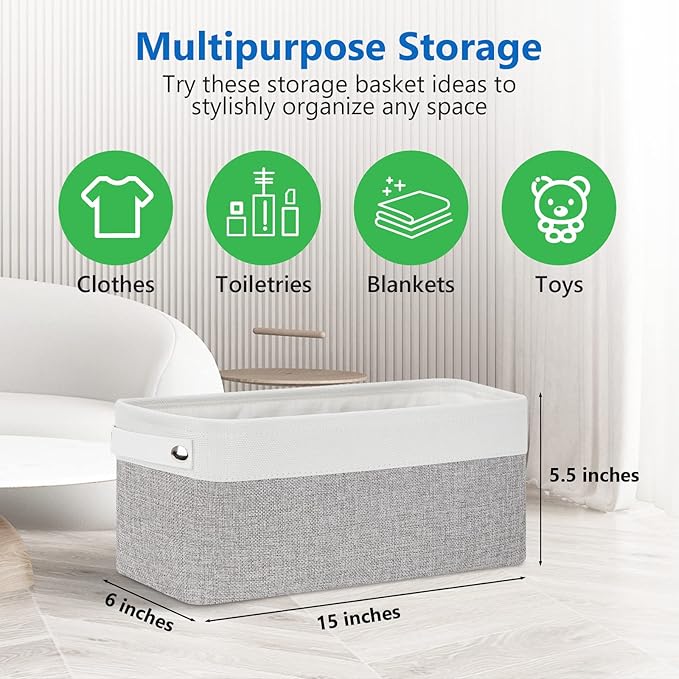 Bidtakay Small Bins for Organization Fabric Baskets for Toilet Paper Storage [4-Pack] Collapsible Narrow Baskets for Towels Socks Organizer Decorative Bins for Nursery Closet Cabinet -15x6x5.5In