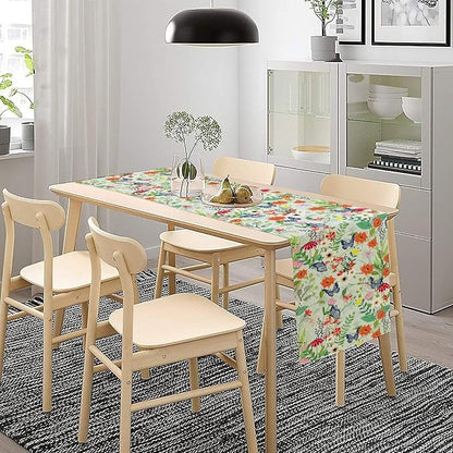 Butterfly Table Runner, Colorful Wildflower Butterfly Spring Table Runner for Holiday Kitchen Dining Home Party Outdoor 13x60in