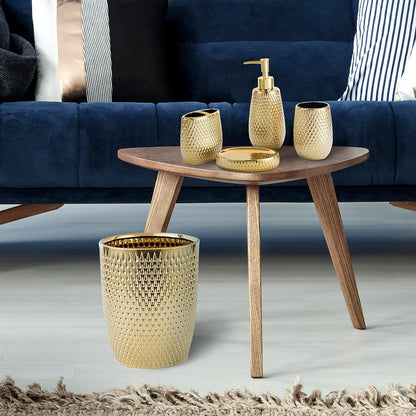 Modern Golden Small Trash Can Wastebasket, Garbage Container Bin for Bathrooms, Powder Rooms, Kitchens, Home Offices - Durable Ceramics - Round