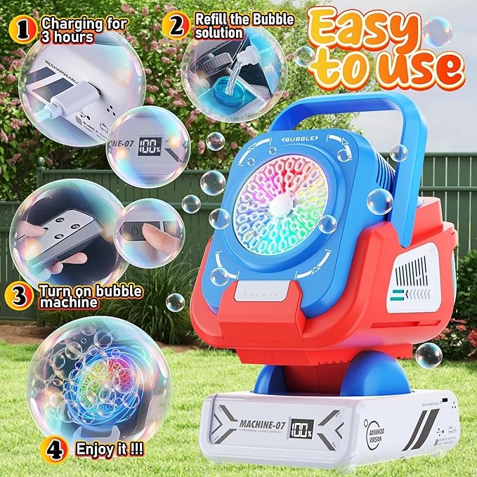 Bubble Machine,Bubble Maker for Party,Outdoor Toys for Kids,Rechargeable/with Remote Control / 7 Color RGB Lights,Wedding Birthday Party, Summer Activities Bubble Blower Gift for Boys & Girls