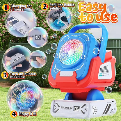 Bubble Machine,Bubble Maker for Party,Outdoor Toys for Kids,Rechargeable/with Remote Control / 7 Color RGB Lights,Wedding Birthday Party, Summer Activities Bubble Blower Gift for Boys & Girls