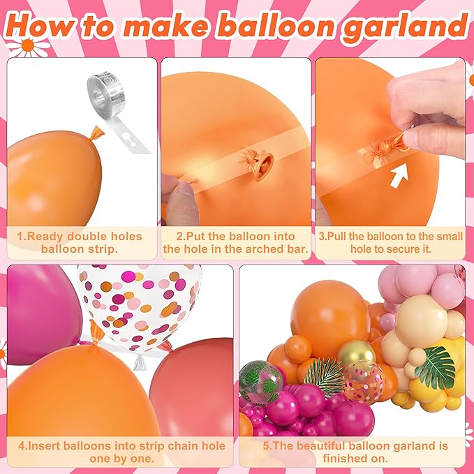 Amandir 165Pcs Tropical Balloon Arch Garland Kit, Sunset Hot Pink Orange Coral Red Yellow Metallic Gold Foil Wineglass Flamingo Balloons for Tropical Birthday Wedding Shower Summer Party Decorations