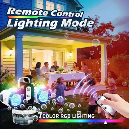 Dual-Engine Bubble Machine with Auto Rotation & RGB Lights & Remote Control,1800mA Type-C Rechargeable,700mL Tank,Bubble Maker for Kids, Party, Wedding, Backyard Outdoor Toy