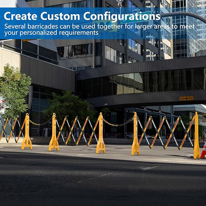 RELIANCER Expandable 8.46ft Safety Barricade,Retractable Security Barrier Water Filled Weighted Base,Adjustable Traffic Barricades,Outdoor Crowd Control Barriers,Driveway Isolation Gate,Garden Fence