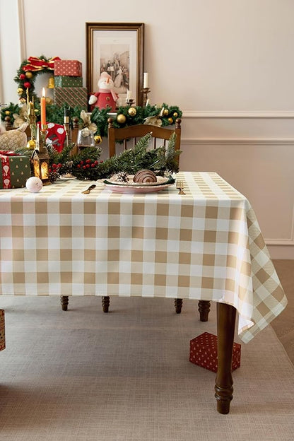 Waterproof Plaid Tablecloth Fabric - Square 58x58 Inch Classic Gingham Checker Table Cloth for Indoor/Outdoor Use - Buffalo Table Cover for Picnics, BBQs, and Parties