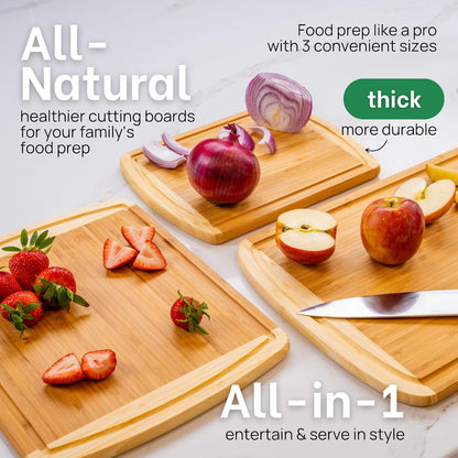 FSC® Certified Extra Large Bamboo Cutting Board Set, Organic Wood Cutting Boards for Kitchen with 67% Larger Surface