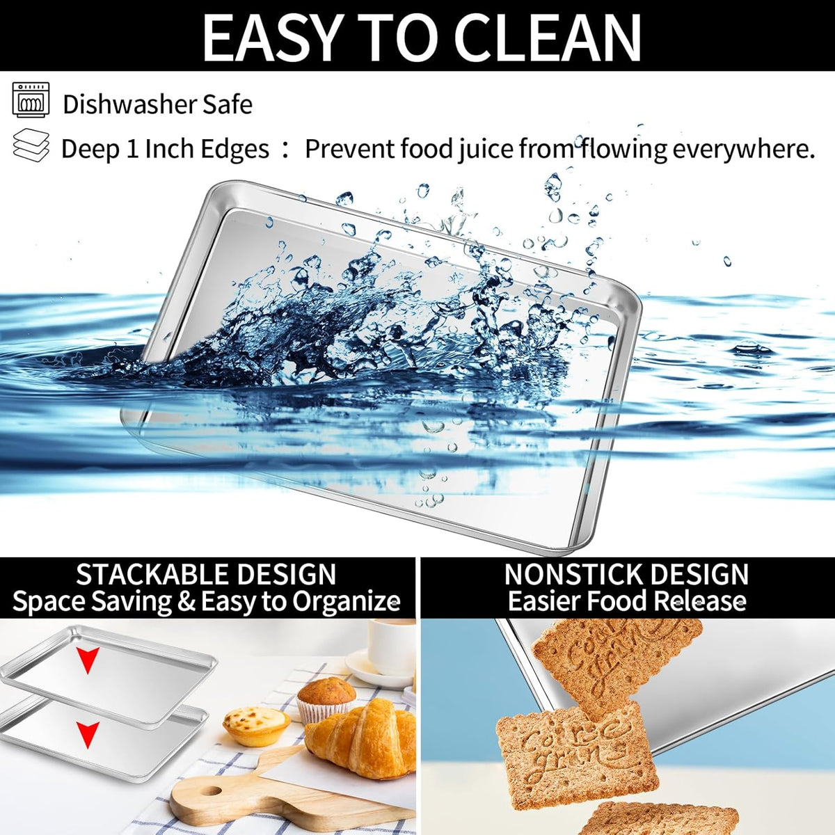 Cekee Baking Sheet with Wire Rack Set of 6 (3 Cookie Sheets for baking + 3 Cooking Racks)