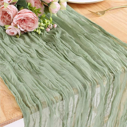 Sage Green Cheesecloth Table Runner 10FT Rustic Sheer Gauze Table Runners 120 Inch Boho Cheese Cloth Table Decorations for Wedding Bridal Spring Baby Shower Home Decor