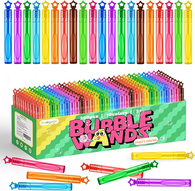 300 Pcs Bubble Wands Bulk in 10 Colors, Mini Bubble Wands，Bubble Party Favors for Kids, Children's Bubble Party Gifts, Summer Toys, Indoor and Outdoor Activities, Themed Birthdays, Girls and Boys