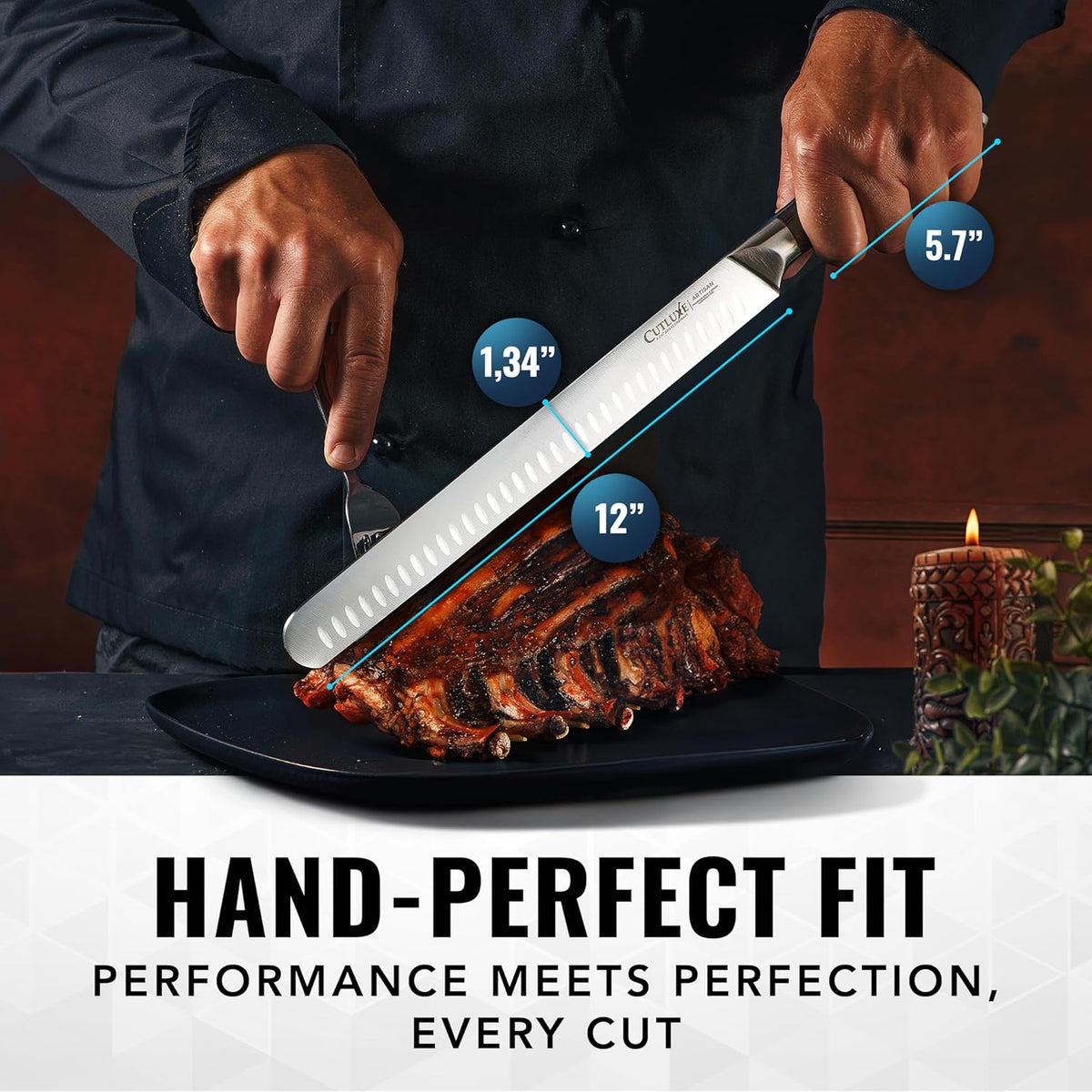 Cutluxe Slicing Carving Knife – 12" Brisket Knife, Meat Cutting and BBQ Knife – Razor Sharp German Steel, Sheath Included, Full Tang