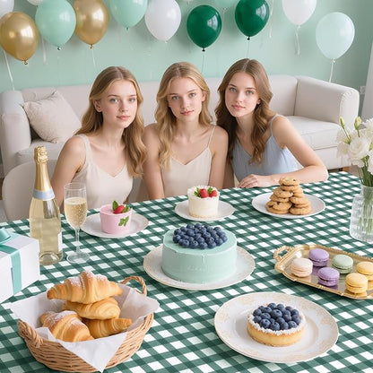 4 Pack Sage Green Striped Gingham Tablecloths, 54 x 108 Inch Disposable Plastic Rectangle Table Covers, Waterproof Checkered Sage Green Table Cloths for Picnic, Birthday, Party, Outdoor Events