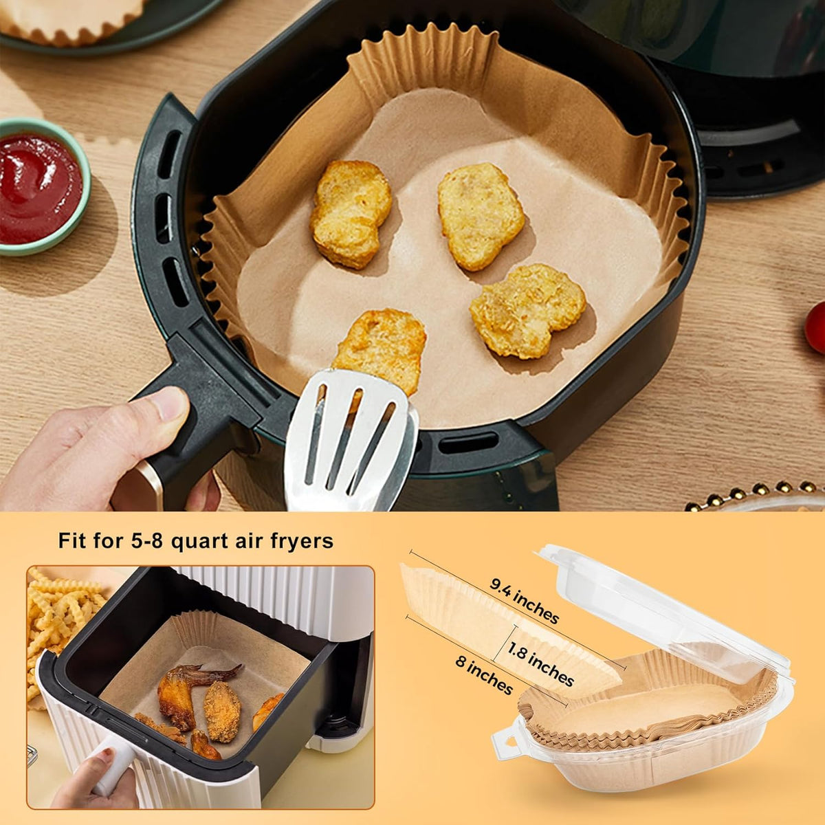 Ctizne Air Fryer Liners Disposable: 200PCS 8 Inch Square Parchment Paper Liner, Non-stick Oilproof Baking Paper Sheets for 5-8 QT Airfryer Basket