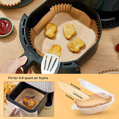 Ctizne Air Fryer Liners Disposable: 200PCS 8 Inch Square Parchment Paper Liner, Non-stick Oilproof Baking Paper Sheets for 5-8 QT Airfryer Basket