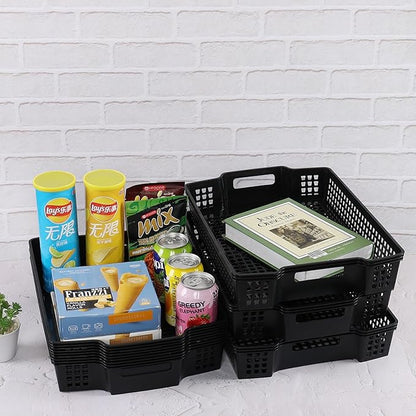 6 Packs Plastic Stacking Storage Baskets, Paper Storage Basket Tray, Black